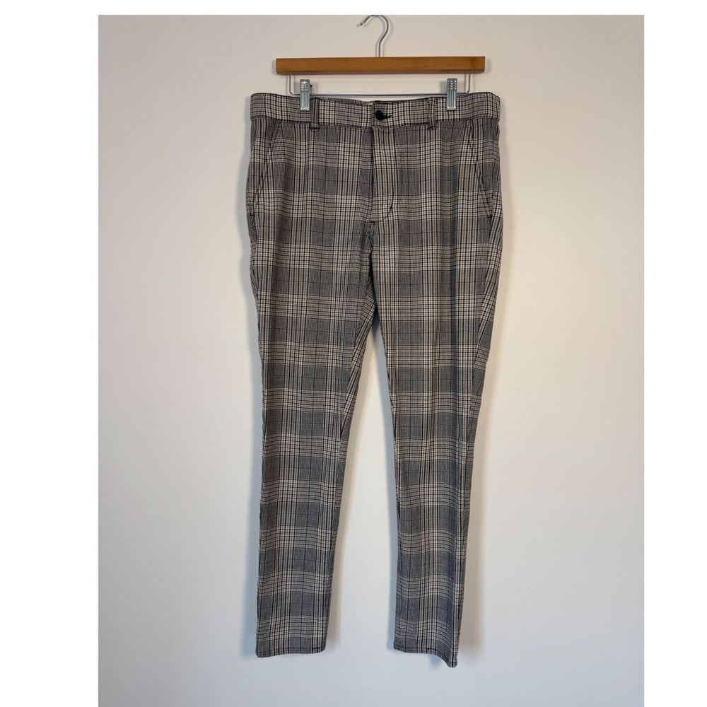 Dark Academia Zanerobe Mens 32 Tapered Trousers Grey Glen Plaid Cotton Stretch